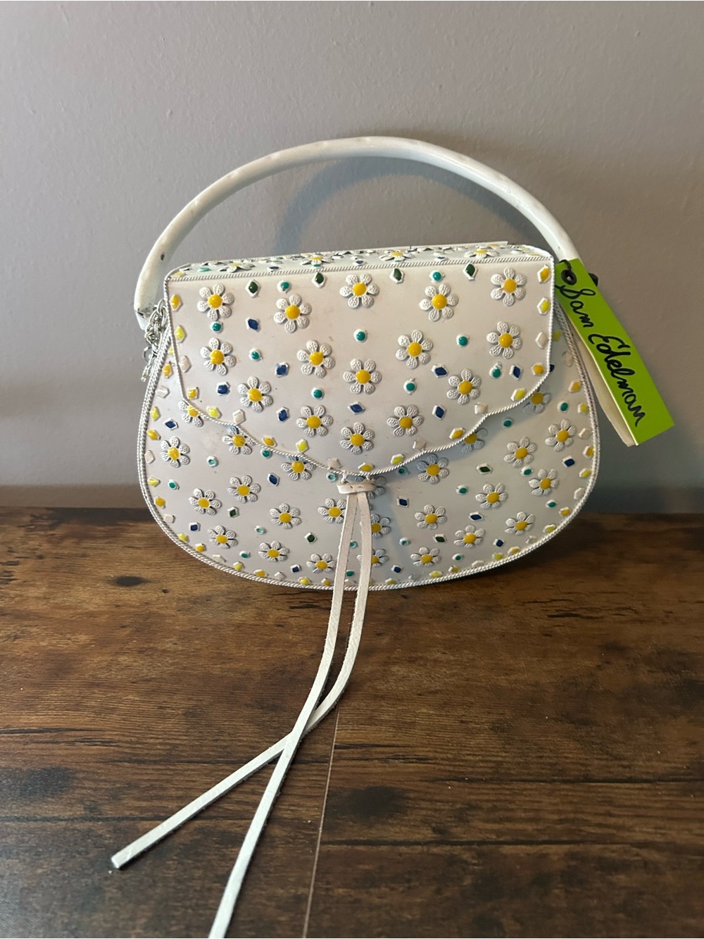 Sam Edelman White Daisy Studded Top-Handle Satchel